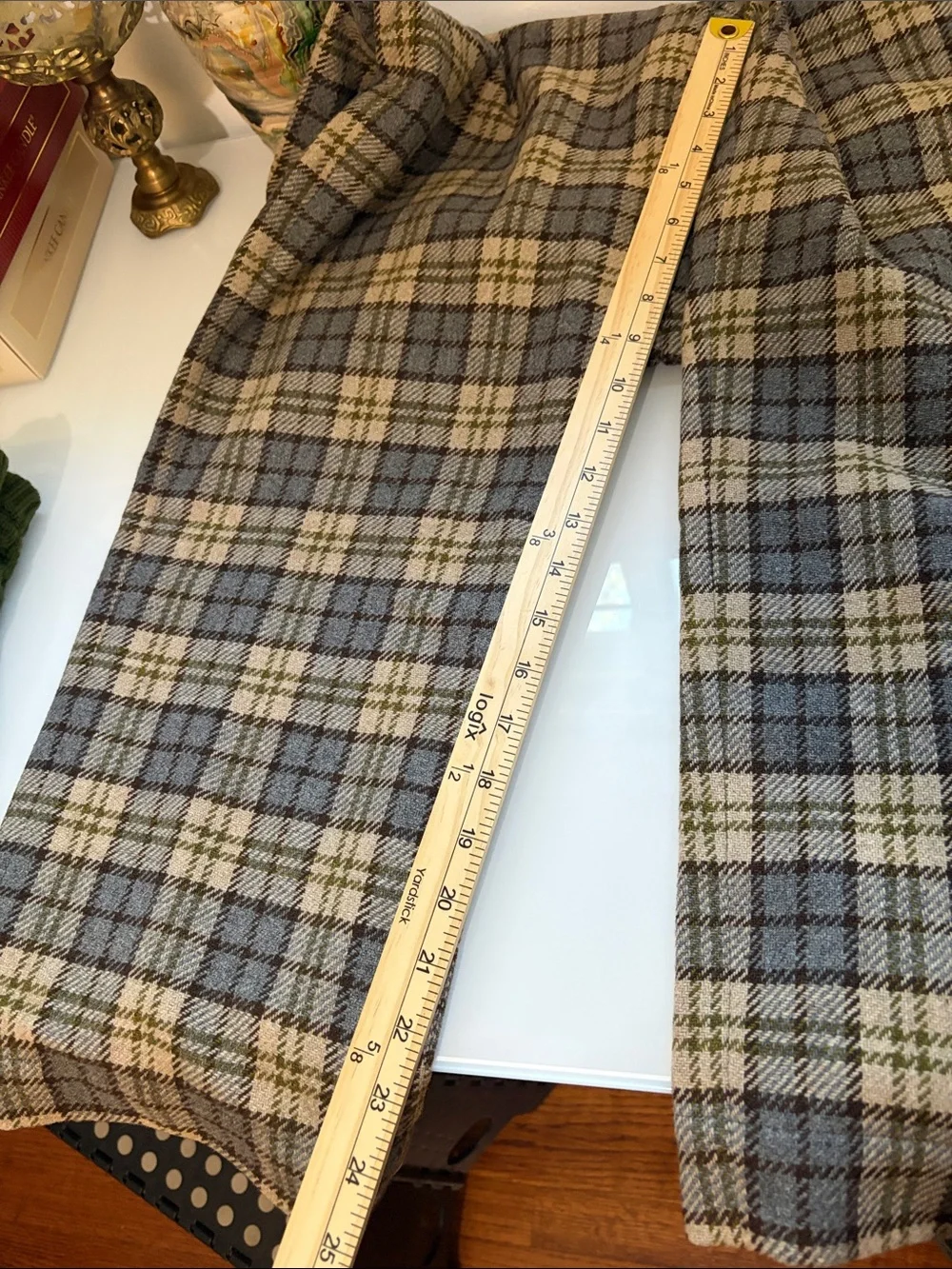 Sezane Plaid Wool and lined Joey Trousers in Gray and Yellow wide leg Elastic
